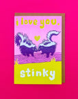 Love You Stinky Skunk Card Risograph Greeting Card