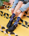 Bold Blue Floral Sheer Crew Sock