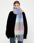 Women Warm Plaid Fringed Shawl