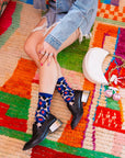 Bold Blue Floral Sheer Crew Sock