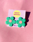 retro daisy stud earrings - seafoam