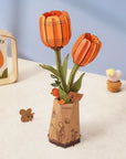 3D Wooden Flower Puzzle: Orange Tulip
