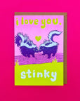 Love You Stinky Skunk Card Risograph Greeting Card