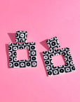 Retro Flower Square Earrings - Black/White