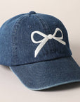 Trendy Bow Embroidered Denim Baseball Cap