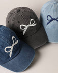 Trendy Bow Embroidered Denim Baseball Cap