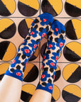 Bold Blue Floral Sheer Crew Sock