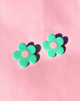retro daisy stud earrings - seafoam
