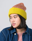 Colorblock Plush Knit Beanie - Jade Rust