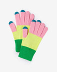 Trio Colorblock Knit Touchscreen Gloves - Green/Pink