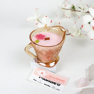 Vintage Small Glass Pitcher Cherry Blossom Scent Soy Candle