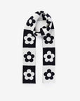 Flower Block Skinny Knit Scarf - Black White