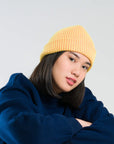 Simple Rib Knit Beanie - Peach Lime