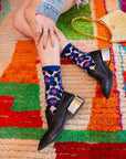 Bold Blue Floral Sheer Crew Sock