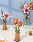 3D Wooden Flower Puzzle: Orange Tulip