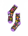 Magic Mushroom Black Sheer Crew Socks