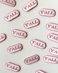 Y'all Embroidered Iron-on Patch Pink and White