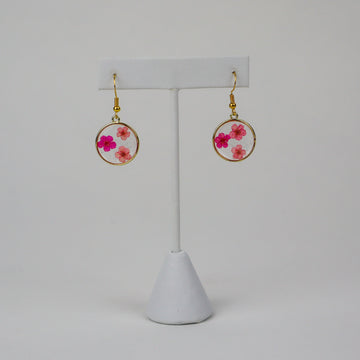 Pressed Flower Earrings - Small Pink Circle