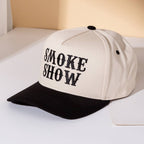 SMOKE SHOW Message Embroidered Five Panel Canvas Snapback Baseball Cap