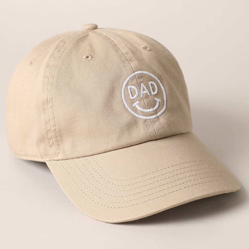 Dad Happy Face Designed Embroidered Baseball Cap