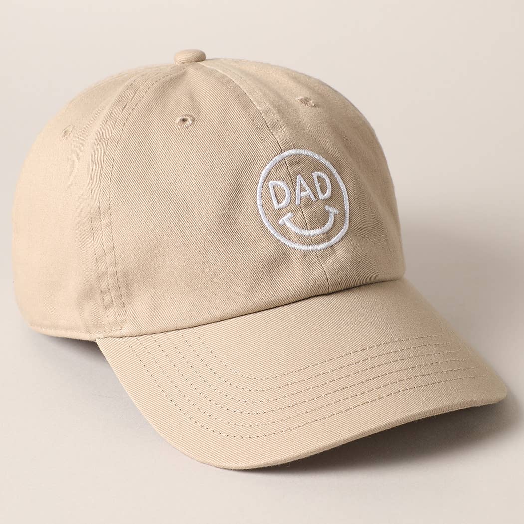 Dad Happy Face Designed Embroidered Baseball Cap