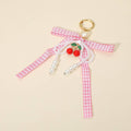 12PCS - Cherry Charm Accent Pearl Beaded Gingham Bow Bag Charm Keychains