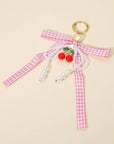 12PCS - Cherry Charm Accent Pearl Beaded Gingham Bow Bag Charm Keychains