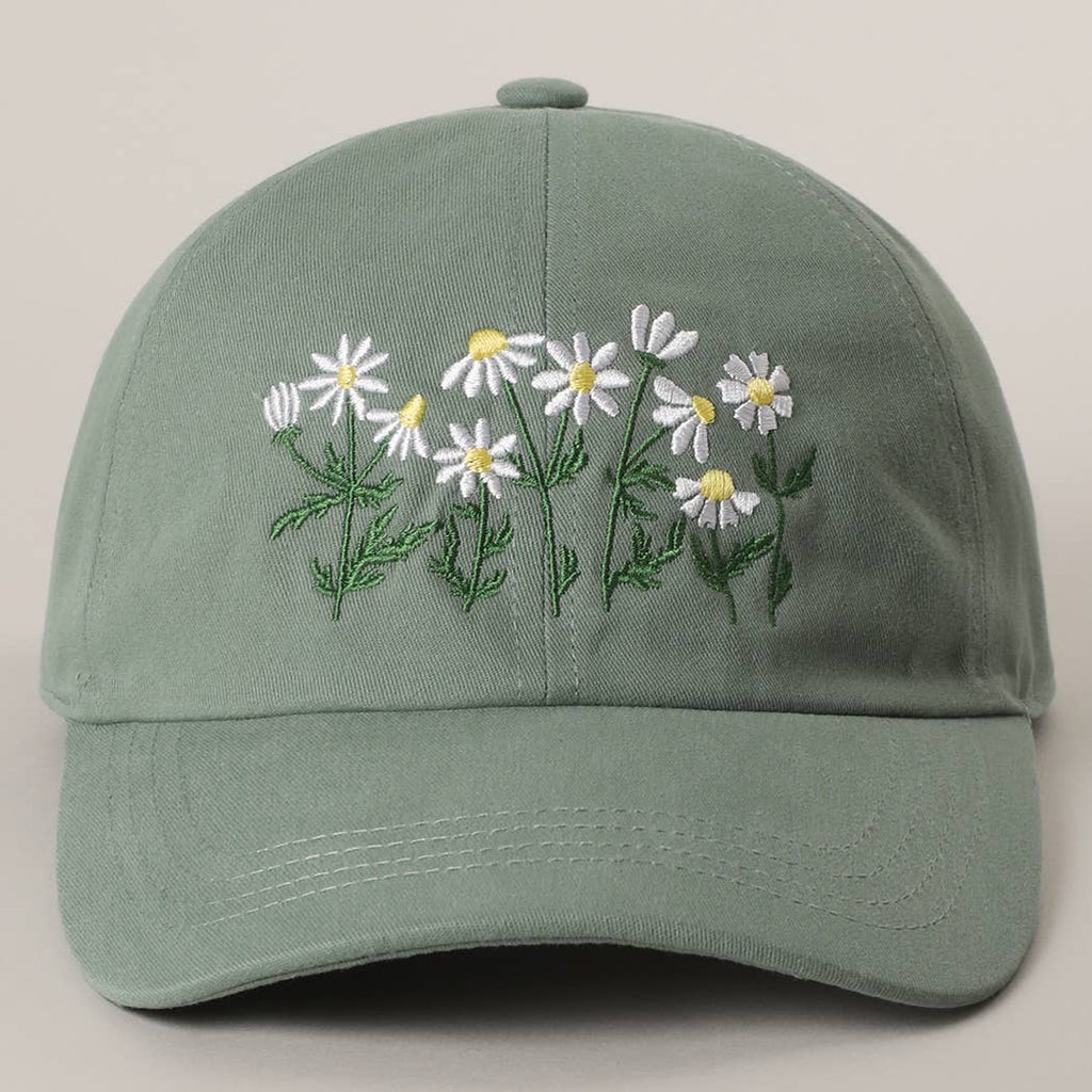 Daisy Bloom Embroidered Cotton Baseball Cap