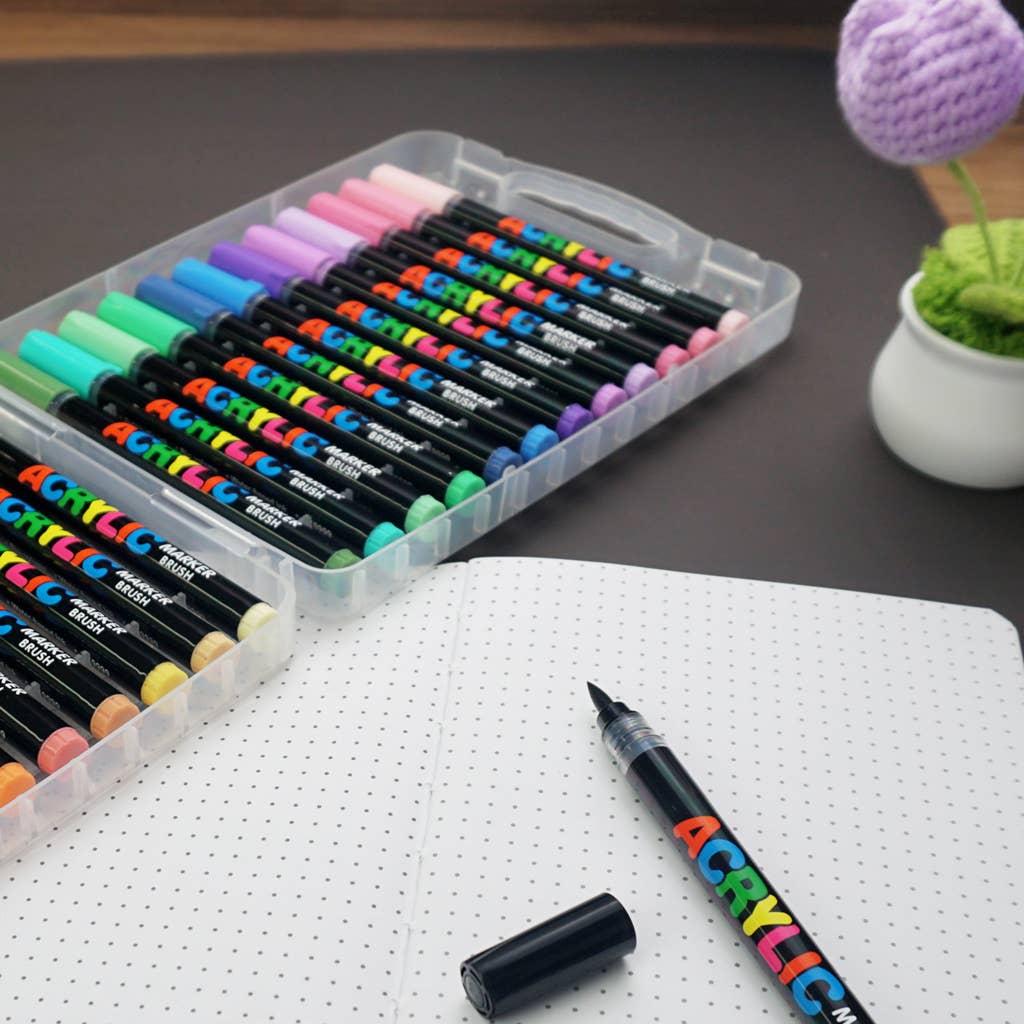 Acrylic Brush Markers - 24ct with Organizer Case