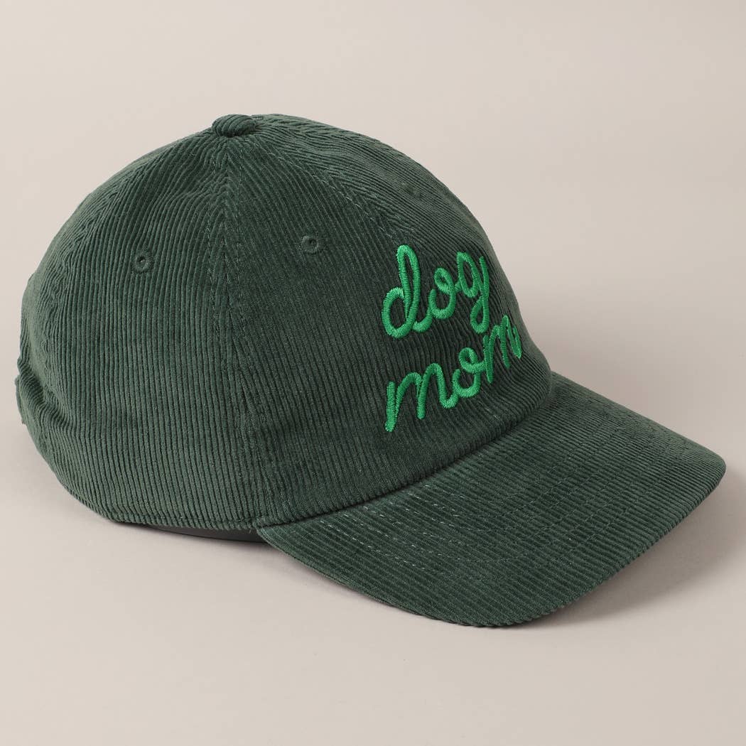 Dog Mom Text Solid Color Corduroy Baseball Cap