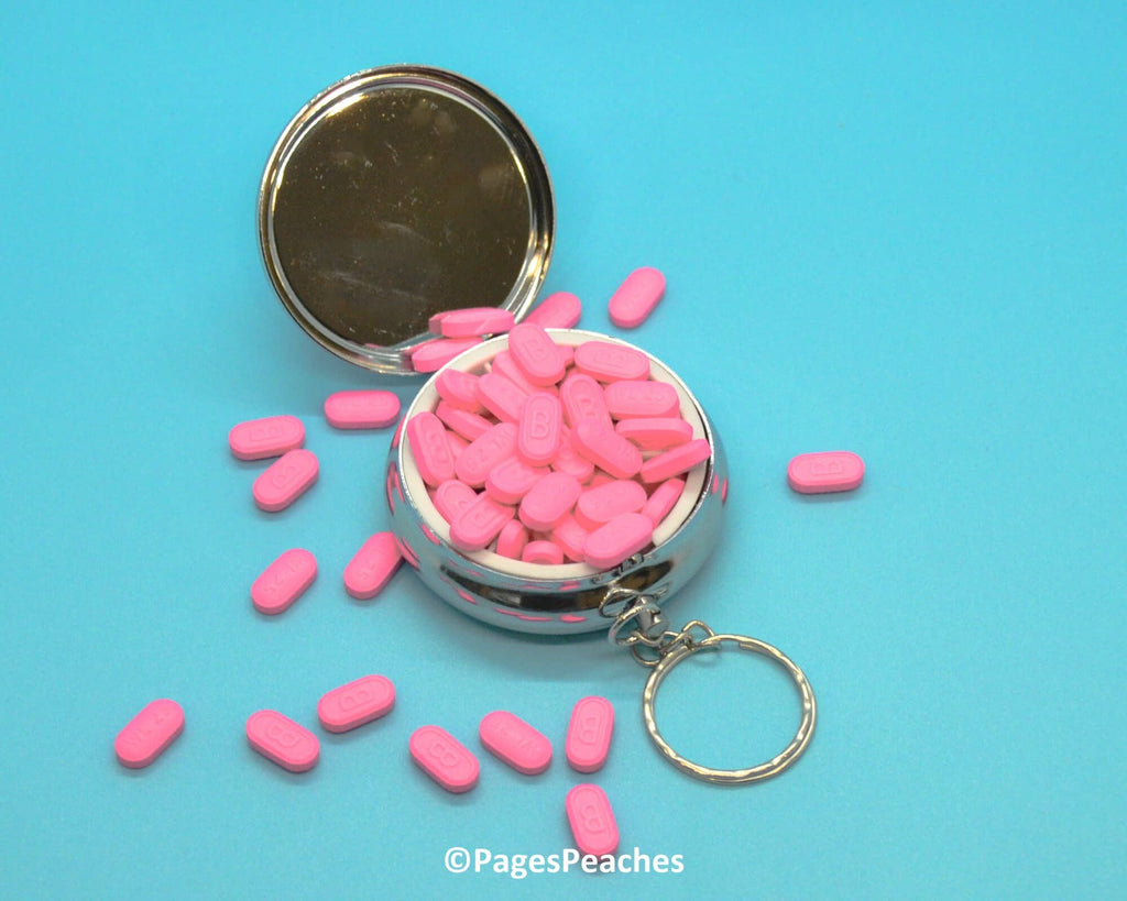 Pink Pony Pills Case Keychain Travel Medication Organizer