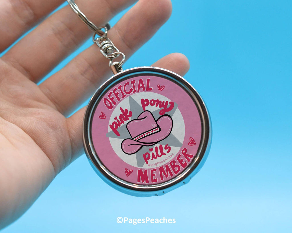Pink Pony Pills Case Keychain Travel Medication Organizer