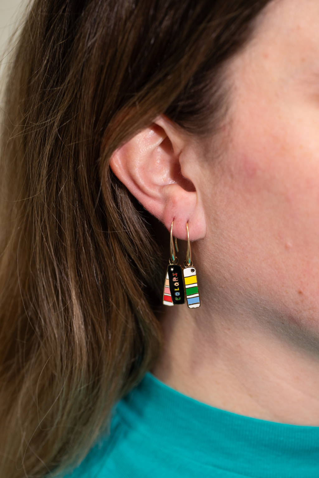 Colors Swatch Book Earrings - Artsy Gold Colorful Jewelry