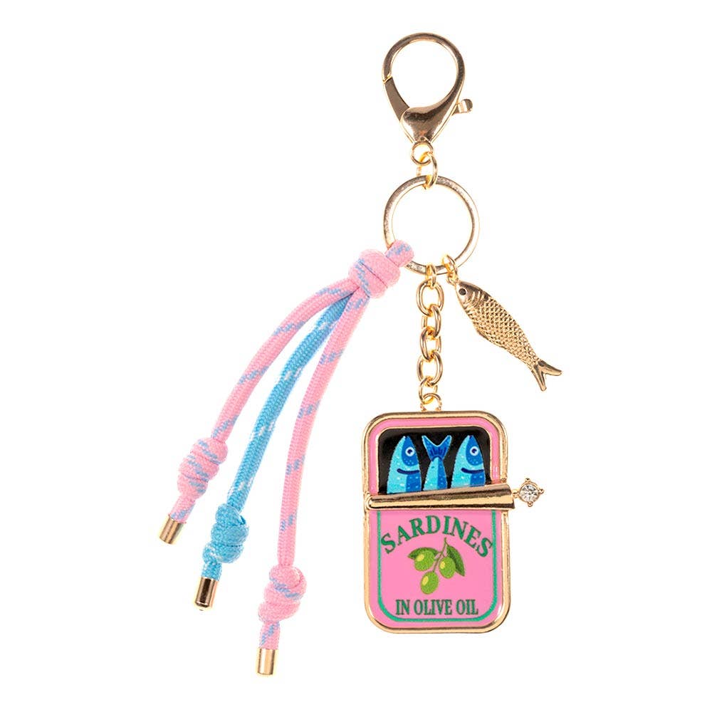 Sardine Can Charm Accent Knotted Cords Drop Bag Charm Keychain