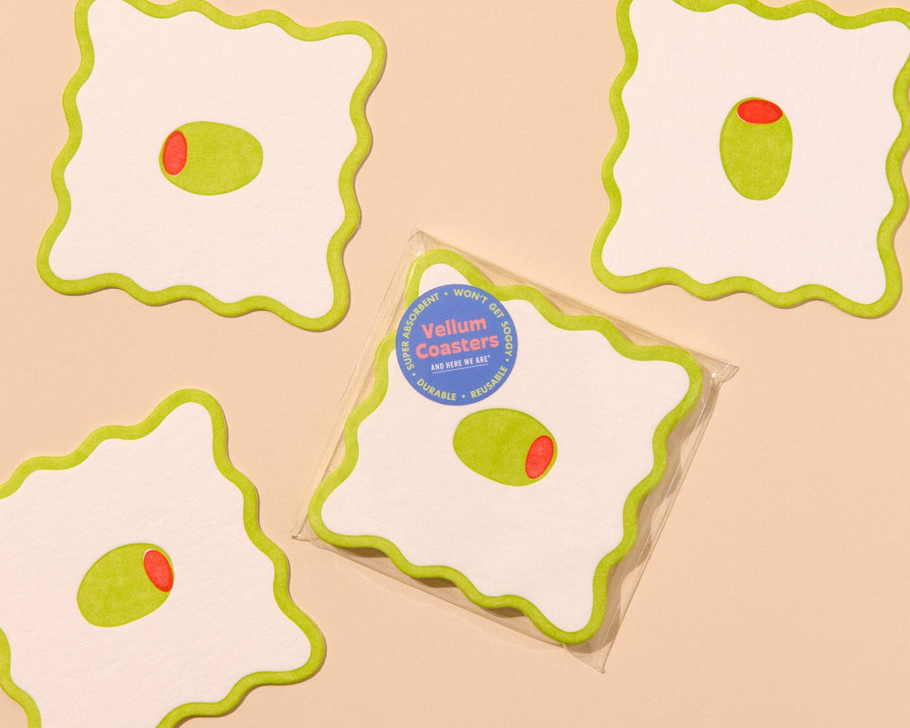 Crudite Letterpress Vellum Coasters  - Olive (Set of 4)