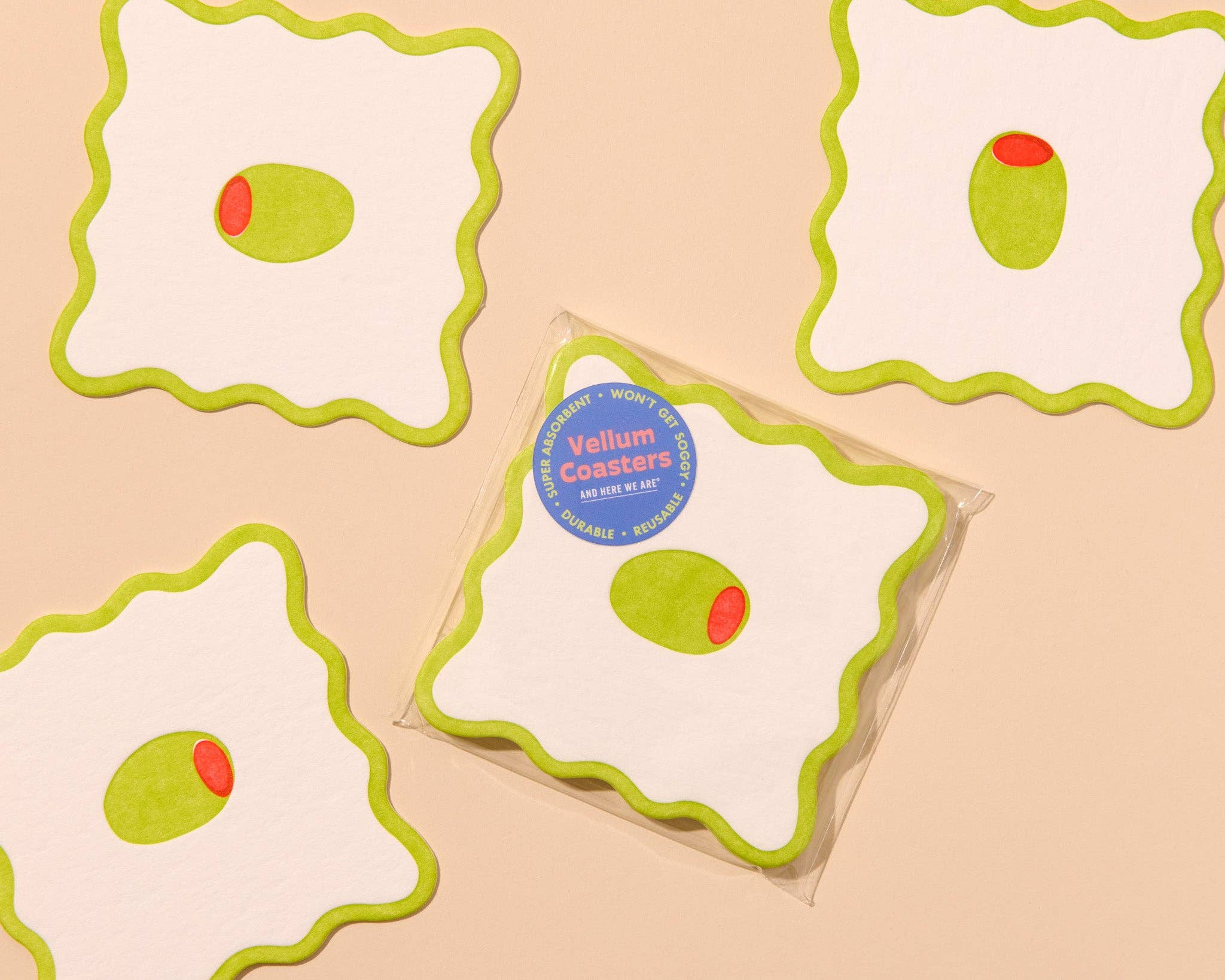 Crudite Letterpress Vellum Coasters  - Olive (Set of 4)