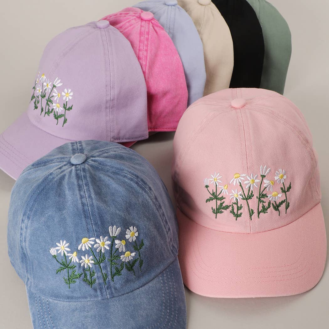 Daisy Bloom Embroidered Cotton Baseball Cap