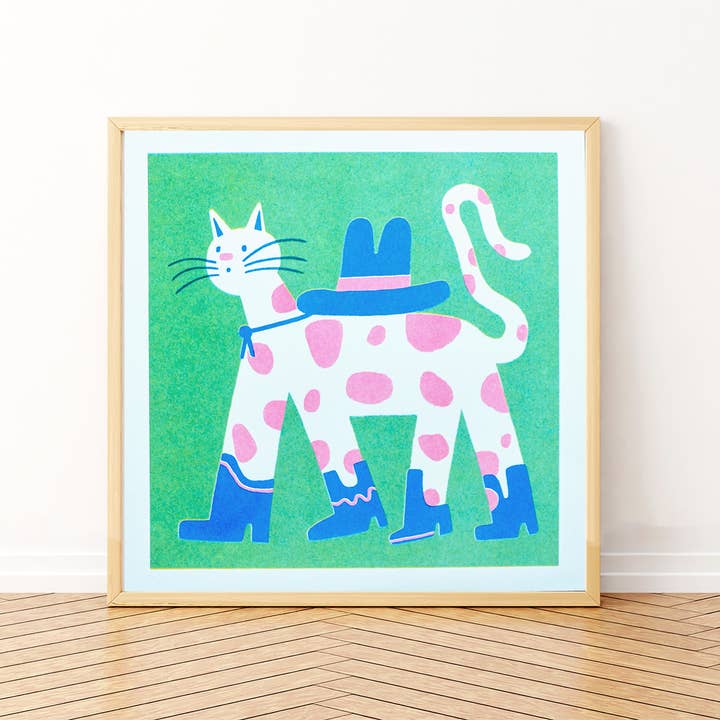 Cowboy Cat Square Riso Print