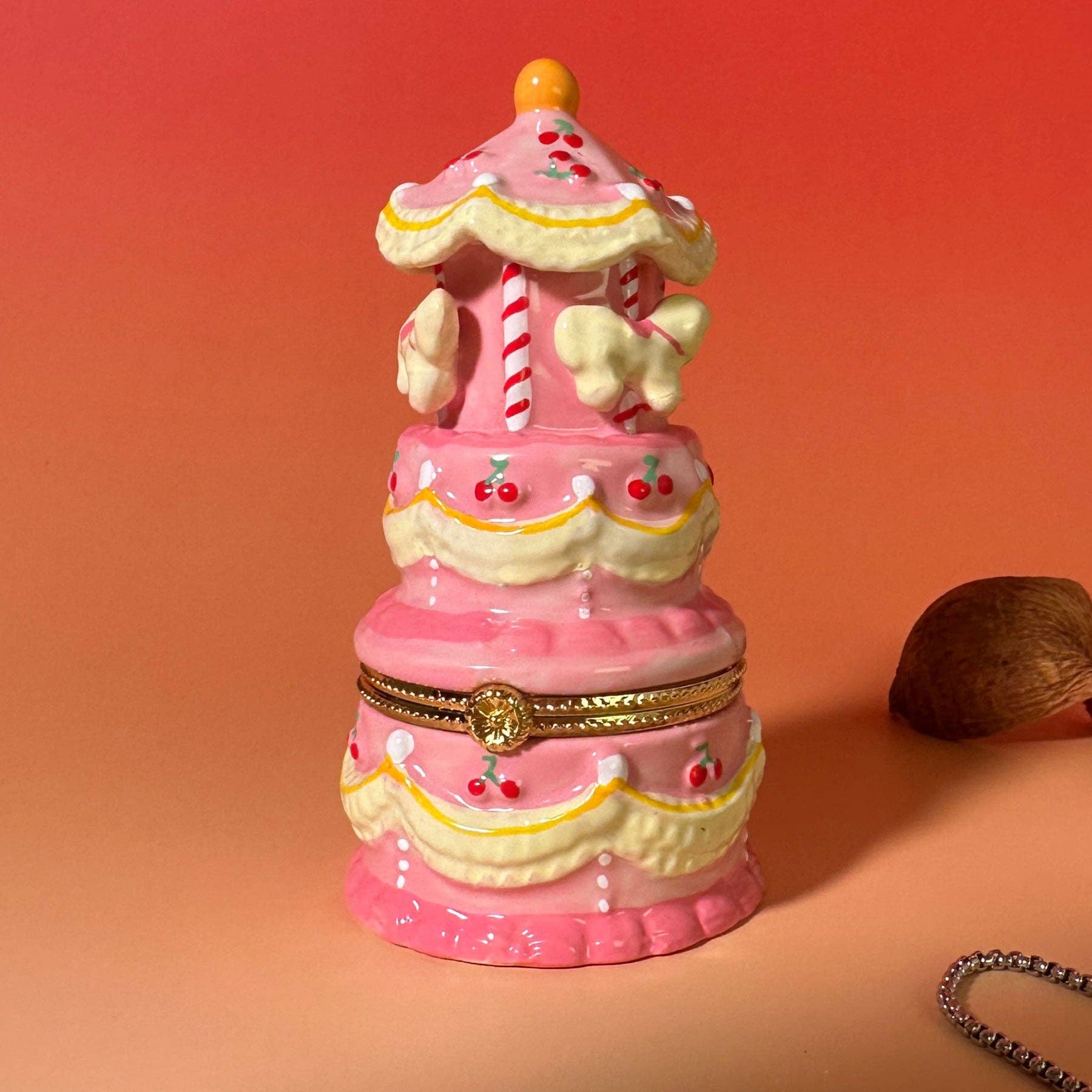 Pink Carousel Cake Hand Painted Trinket Box