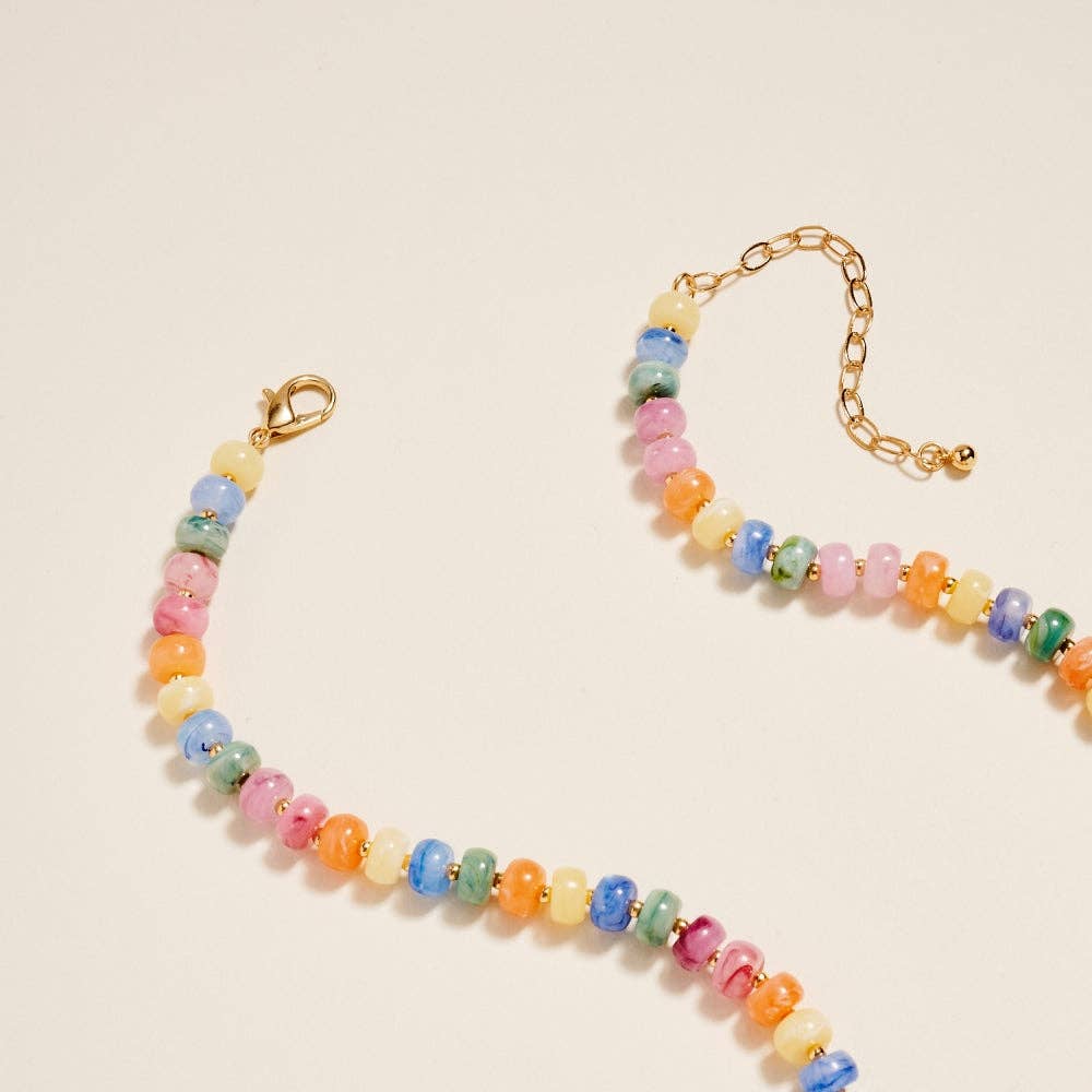 17 In Marbled Beaded Puffy Heart Pendant Necklace