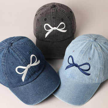 Trendy Bow Embroidered Denim Baseball Cap