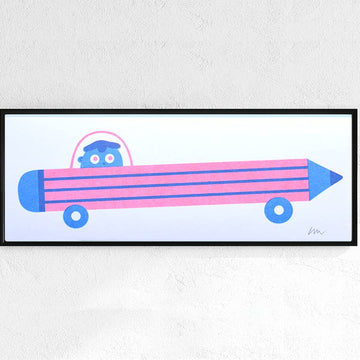 Mini Pencil Car Risograph Print