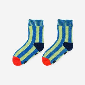 Big Stripe House Socks- Lime Cobalt (L/XL)