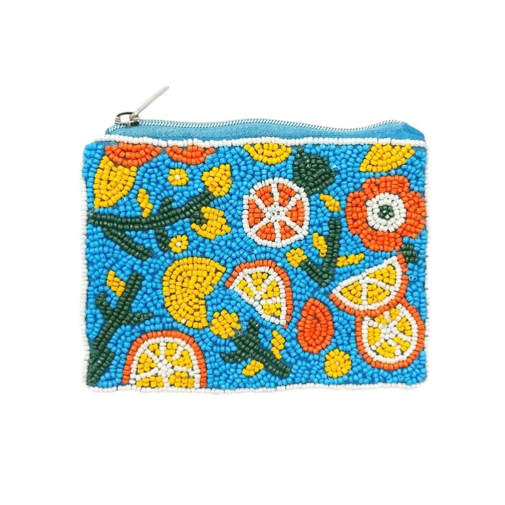 Citrus Fruit Seed Beaded Mini Pouch Bag