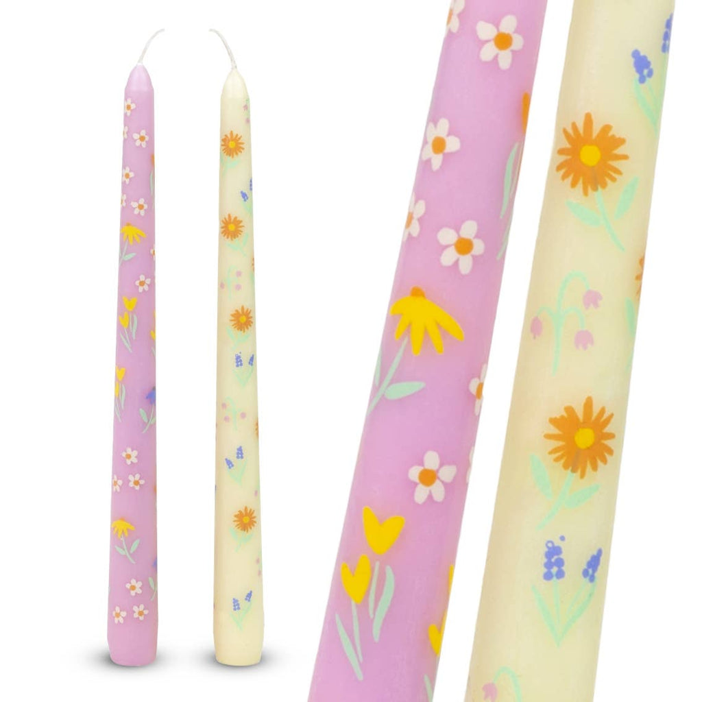 Floral Yellow & Pink Taper Candles - 2 Pack
