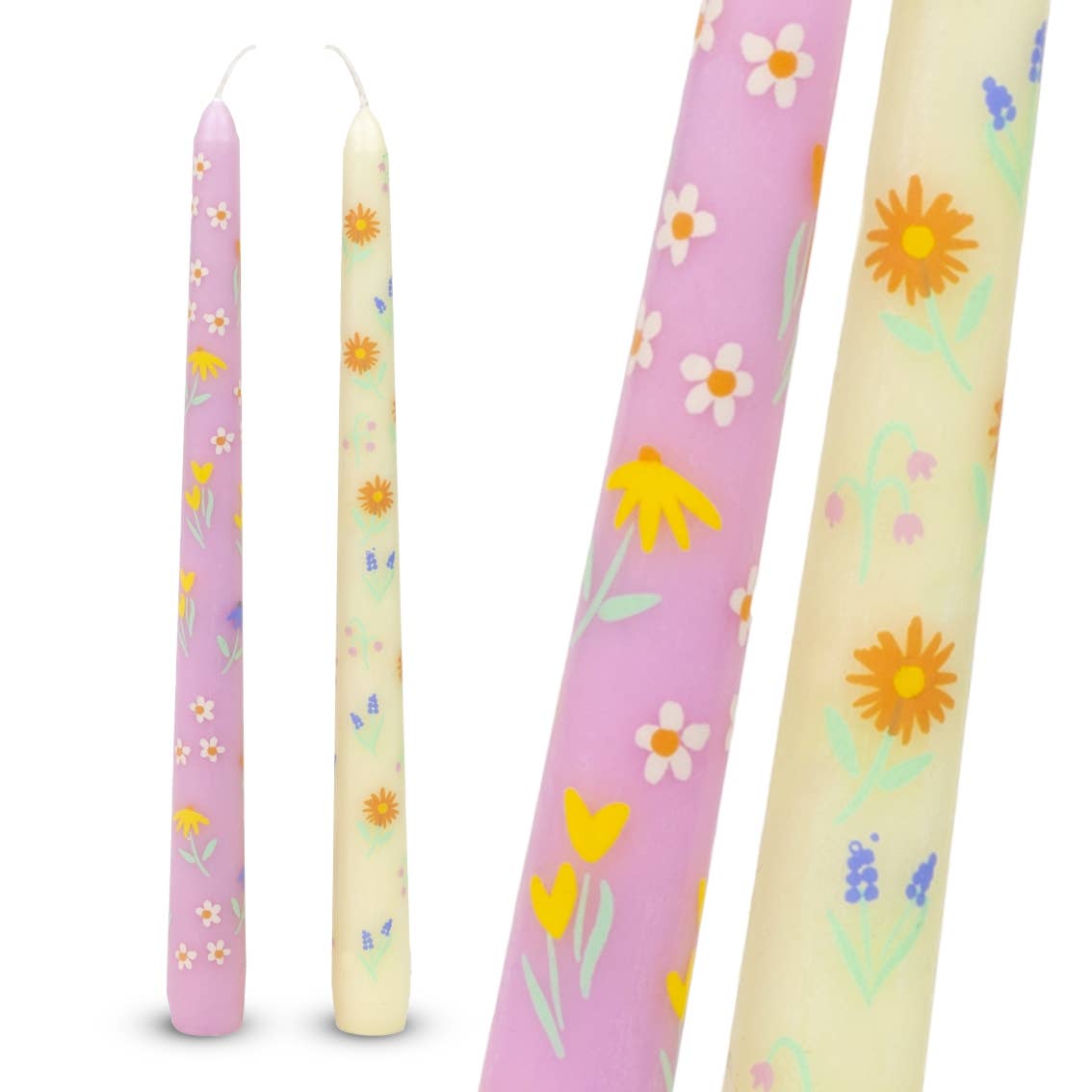 Floral Yellow & Pink Taper Candles - 2 Pack