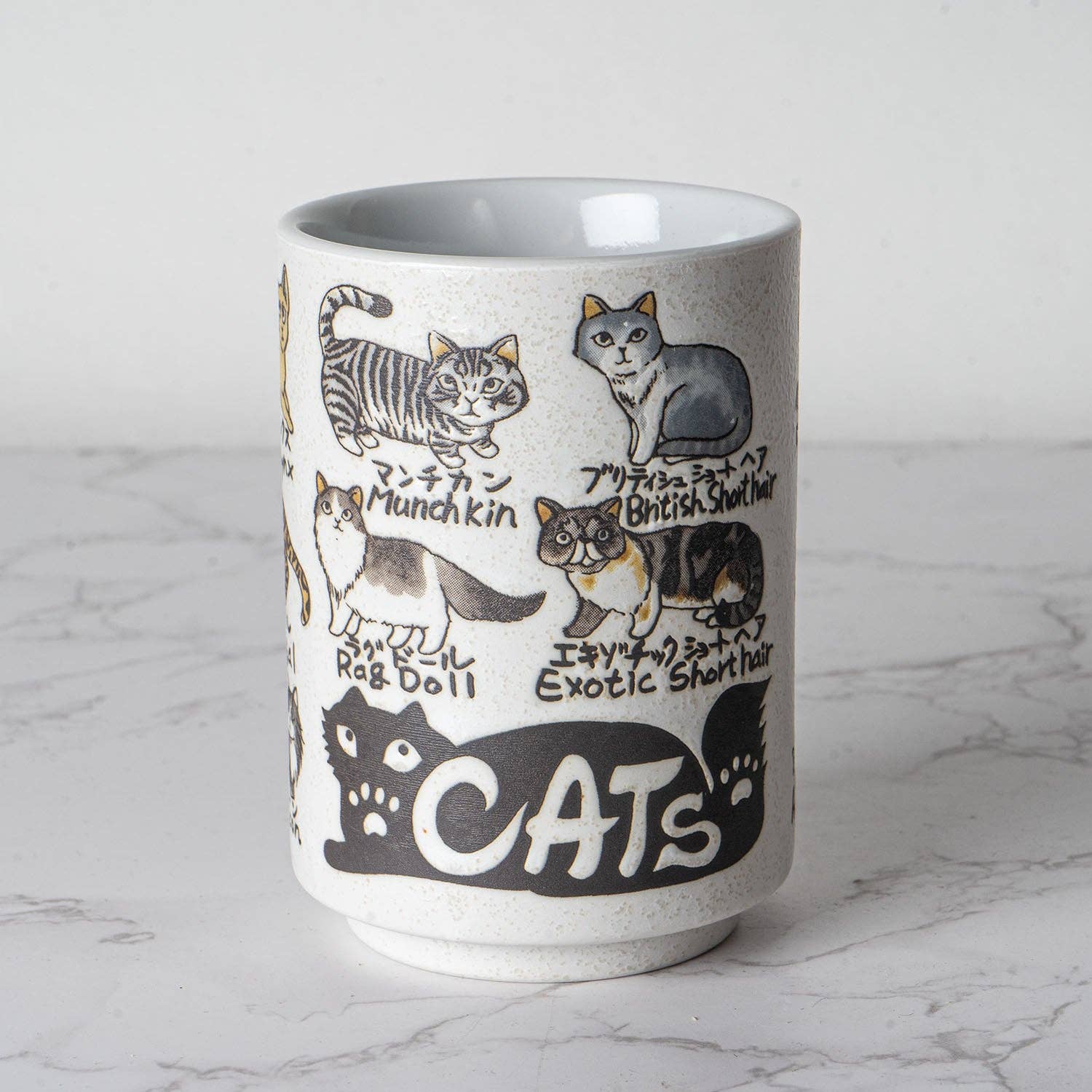Japanese Cat Breed Names Yunomi Style Tea Cup Reactive Glaze 10 fl oz JP (6/60)