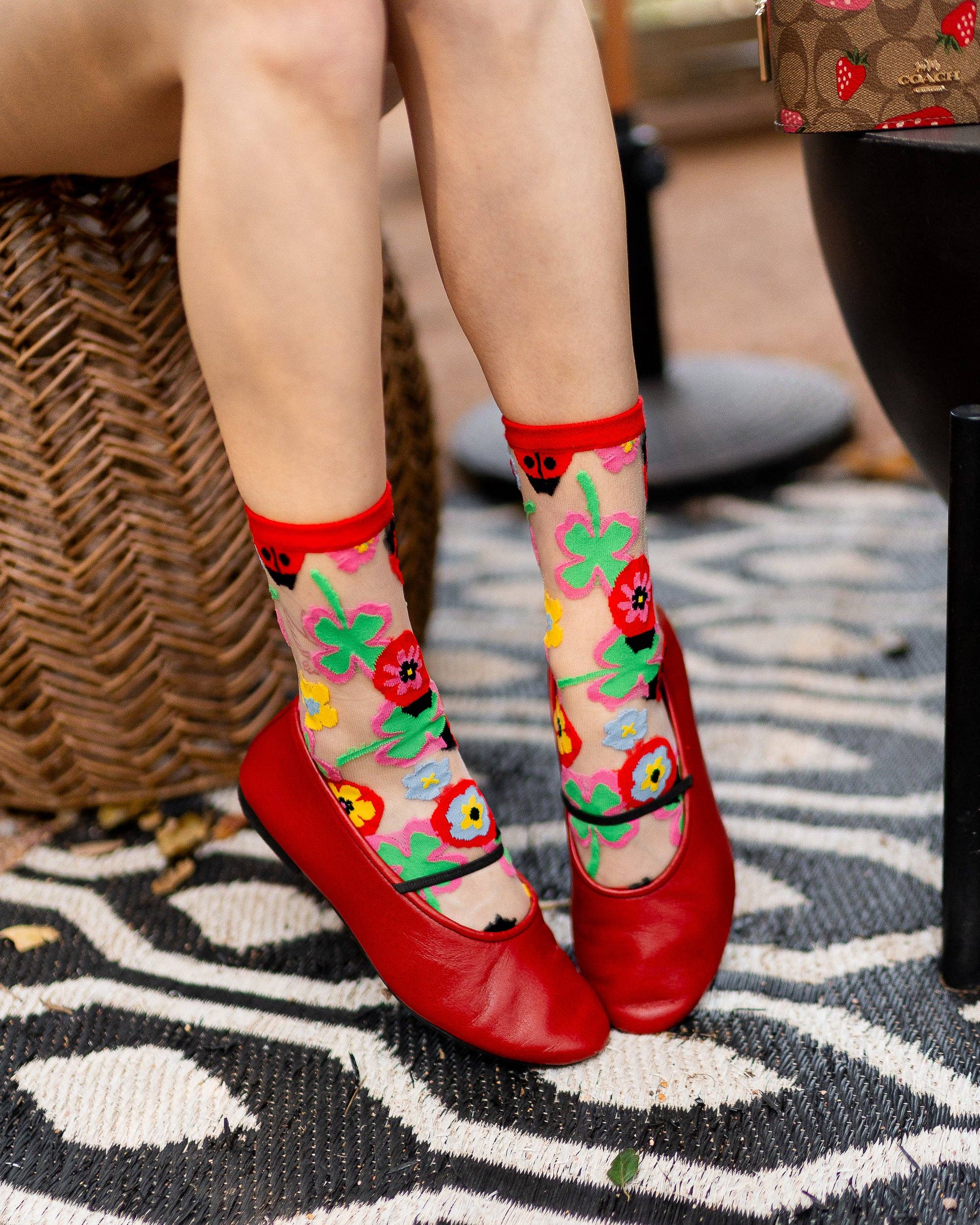 Lucky Ladybug Sheer Crew Sock