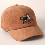 Tuxedo Cat Embroidery Corduroy Baseball Cap