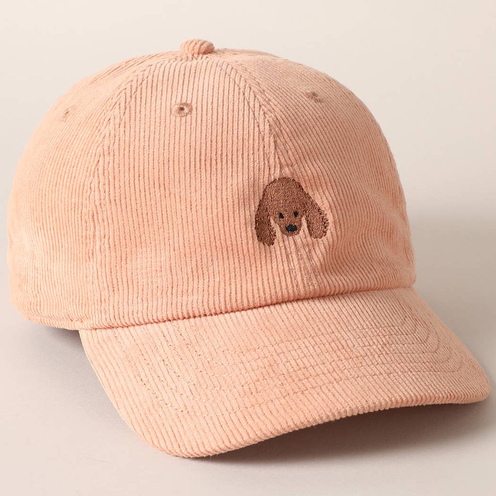 Cute Poodle Dog Embroidery Corduroy Baseball Cap